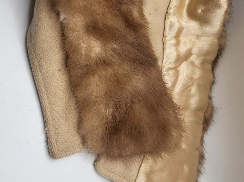 Vintage Brown Real Mink Fur Collar Detachable Scarf Stole Lined 1950s 1960s Tan